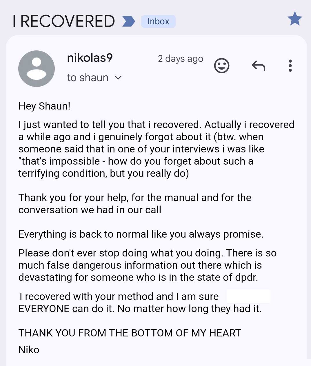 Niko's Depersonalization Derealization Recovery Story